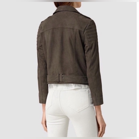 All Saints Hitchen Leather Biker Jacket in Graphite Brown Womens Size XS / 0 - Picture 3 of 8